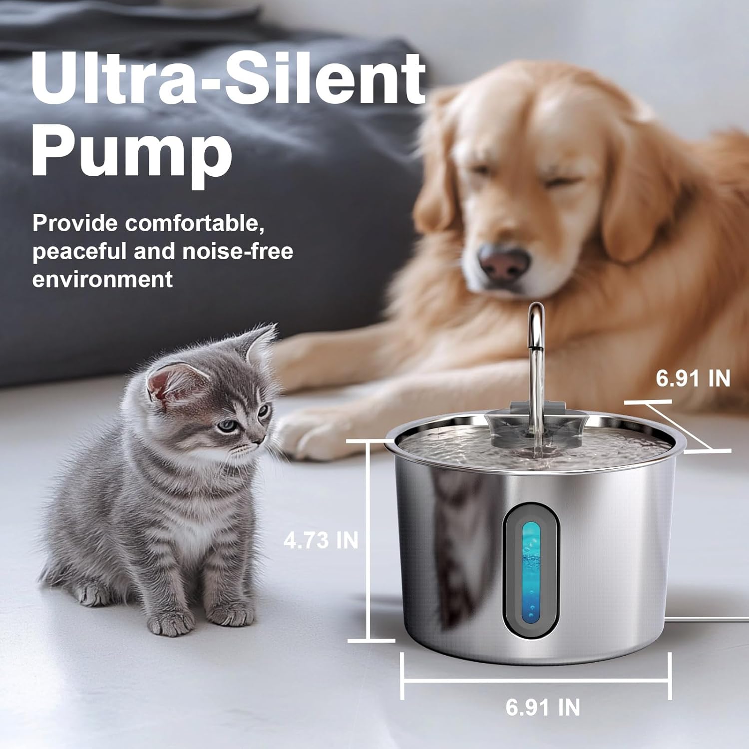 Cat Water Fountain, 74oz/2.2L Cat Fountain for Drinking - Pet Water Fountain Stainless Steel for Cats Inside - Quiet
