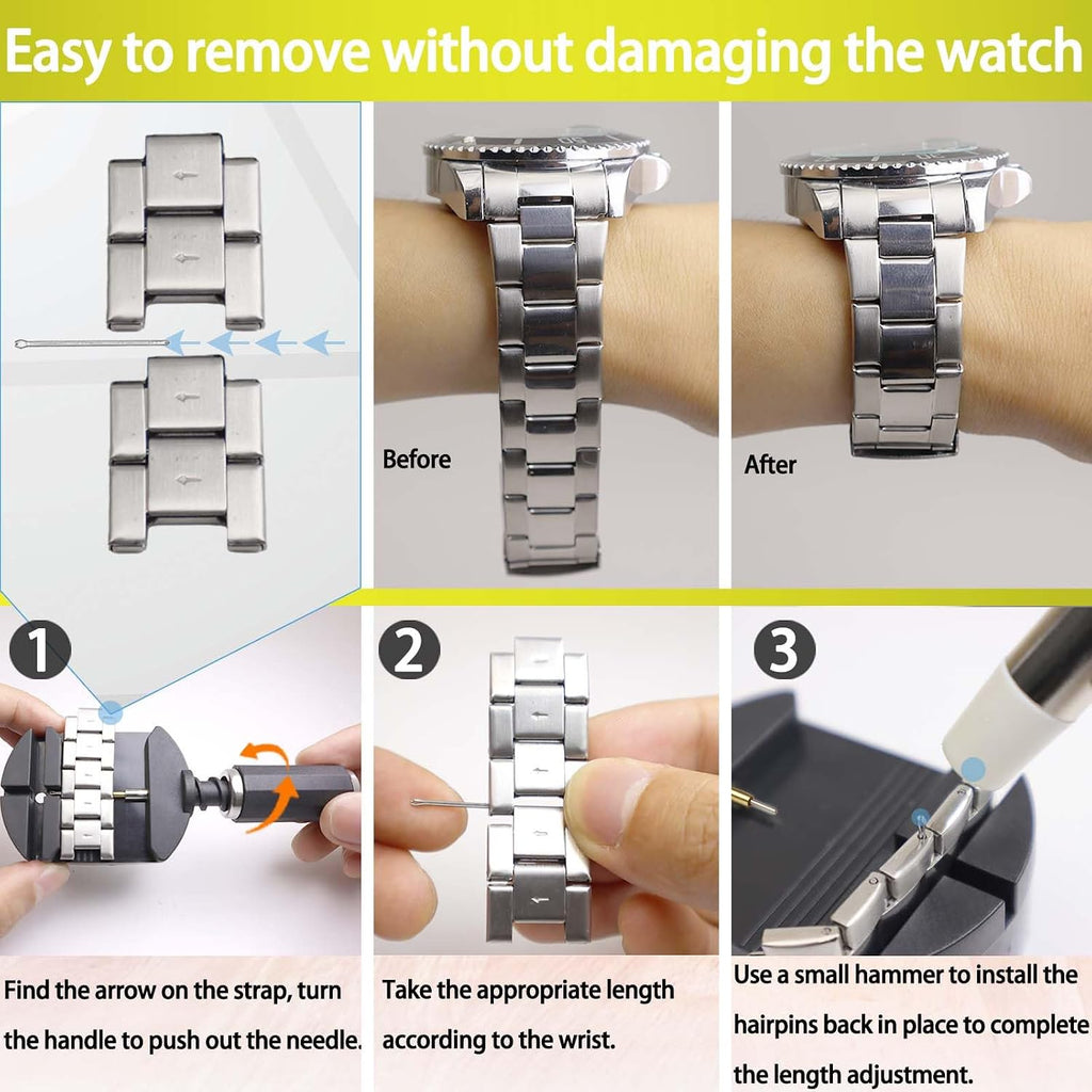 Watch Link Removal Kit, Watch Band Sizing Tool for Watch Strap Adjustment, Watch Pins Replacement, Watch Hammer