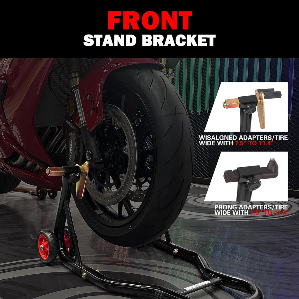 Motorcycle Front & Rear Stand, Front Rear Combo Stand Universal Wheel Lift Stand Swingarm Spool Lift Stand Paddock
