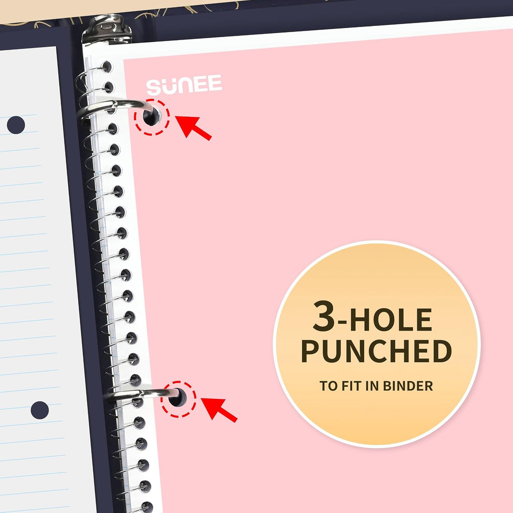 Spiral Notebooks Wide Ruled, 1-Subject, 4 Pack, 8 x 10-1/2 in, 70 Sheets, 3-Hole Punched 70gsm Paper, Pastel Pink