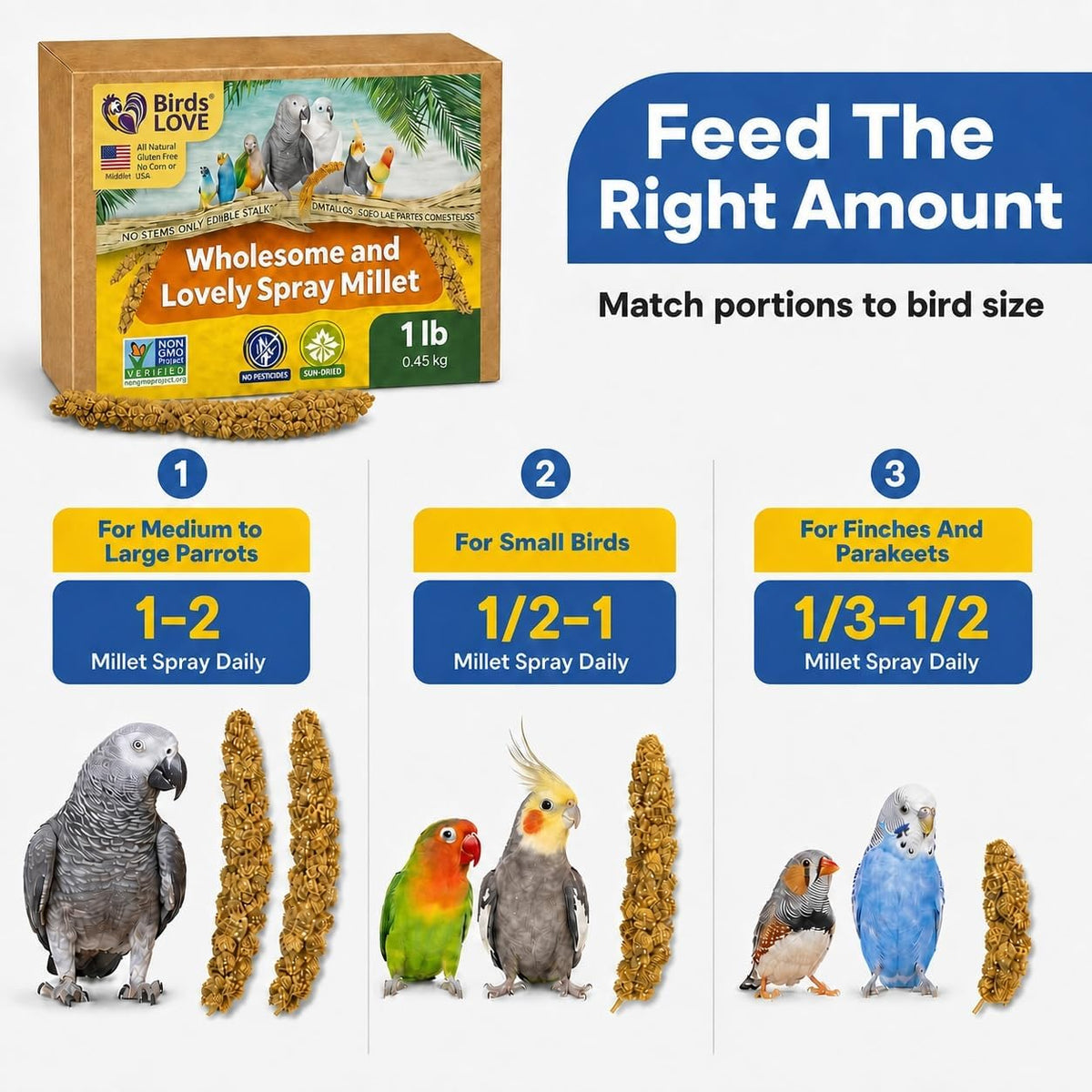 1 LB Wholesome Spray Millet for Birds – USA Grown, Non-GMO,Natural Sun-Dried Millet Sprays – Thick Seed-Rich Clusters
