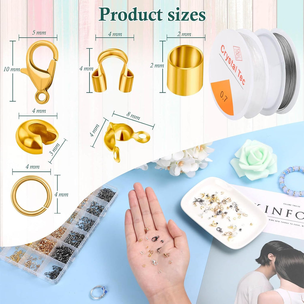 2165 Pcs Crimp Beads for Jewelry Making, Incliding Crimp Bead Covers, Crimp Tubes, Knot Covers, Jump Rings,Wire