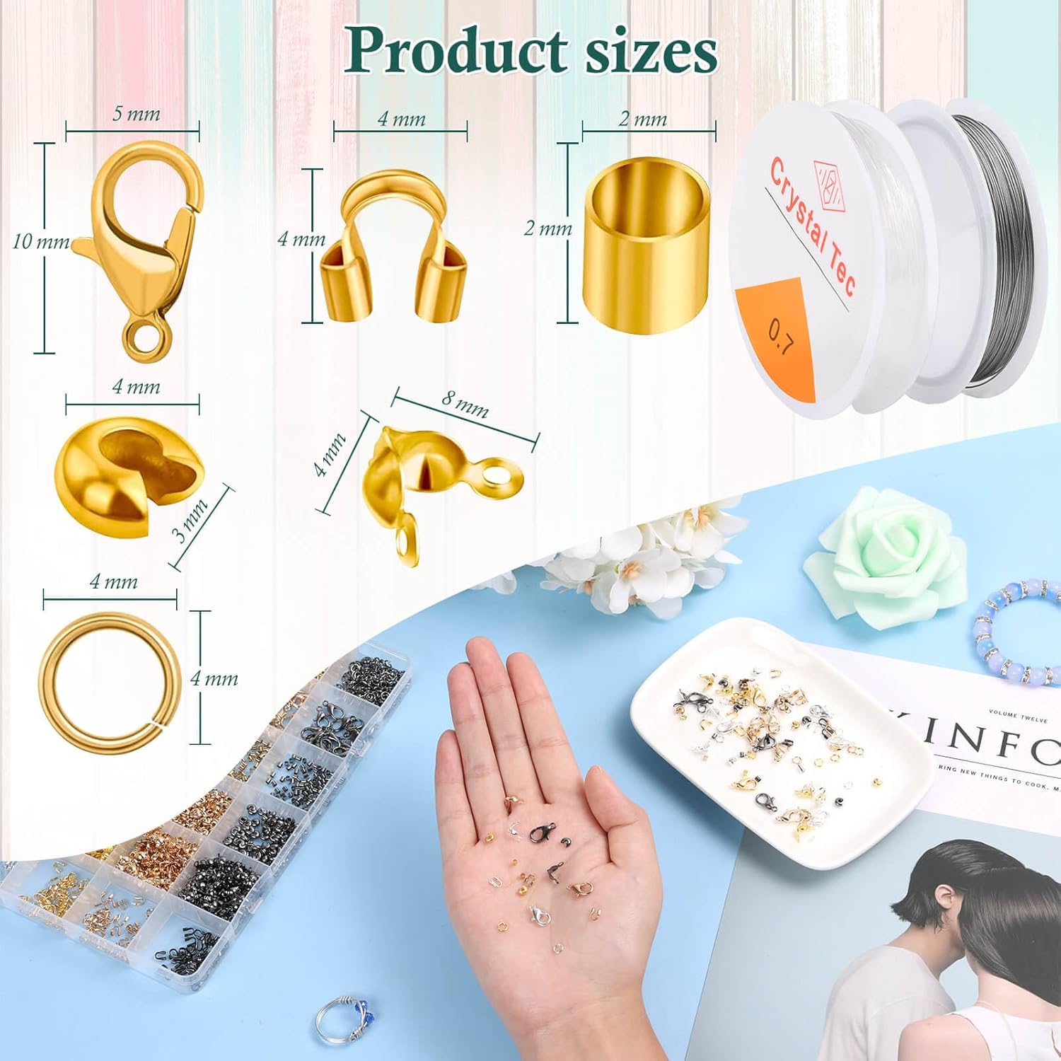 2165 Pcs Crimp Beads for Jewelry Making, Incliding Crimp Bead Covers, Crimp Tubes, Knot Covers, Jump Rings,Wire