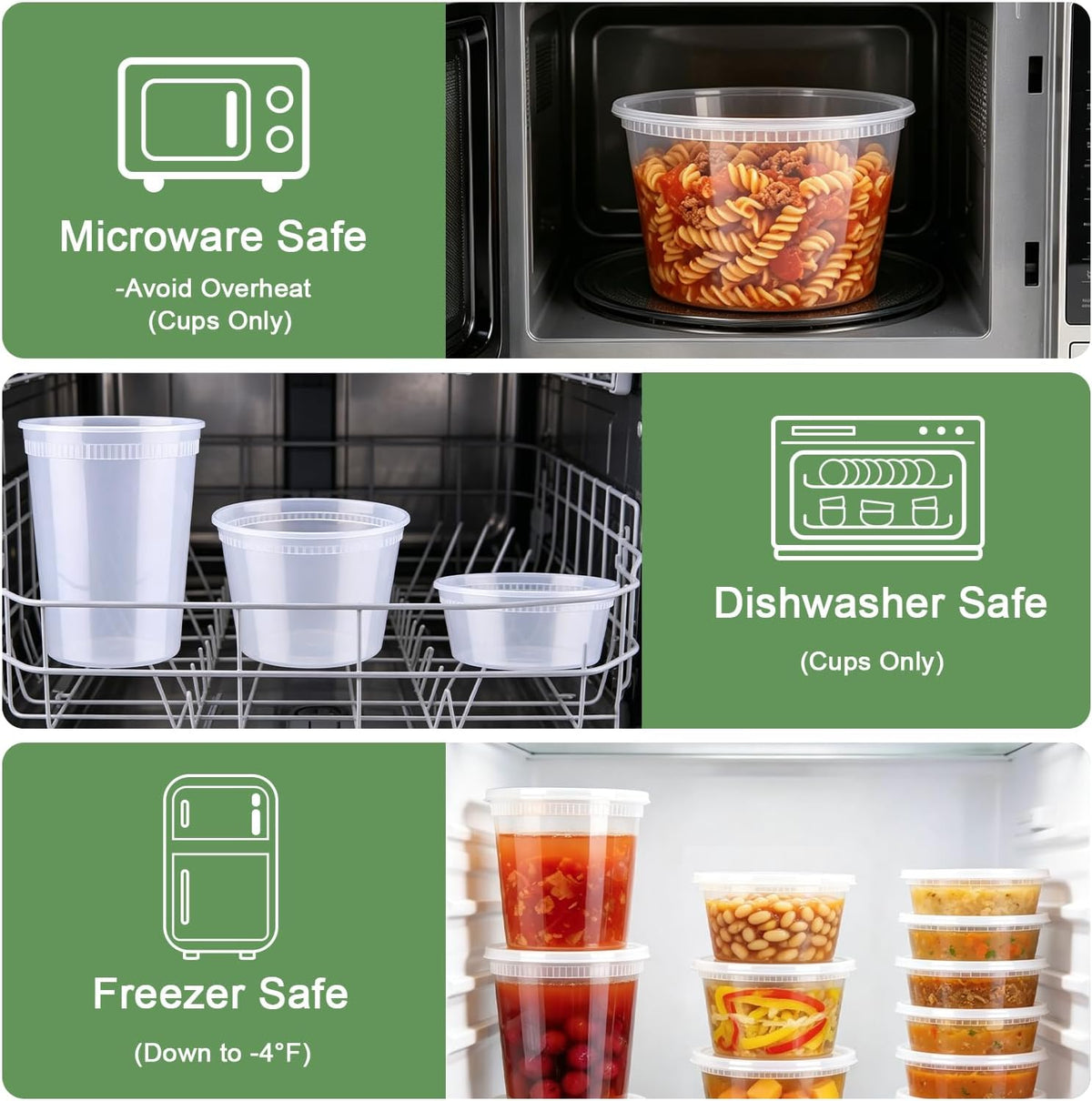 Deli Containers with Lids 48 Sets, 32/16/8 oz X 16 Set Each