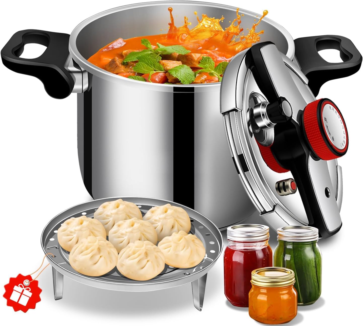 12.68qt Commercial Grade Stainless Steel Pressure Canner Pot, All-Round Multi Safety Protection Design, Extra Large