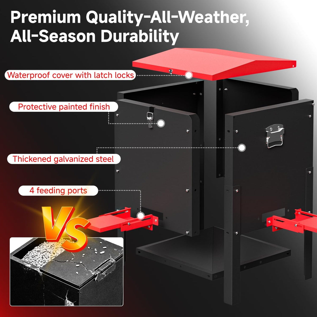 Waterproof Deer Feeder 100 lbs Capacity, Rust-Resistant Freestanding Deer Feeder for Yard, Garden & Hunting, Easy to