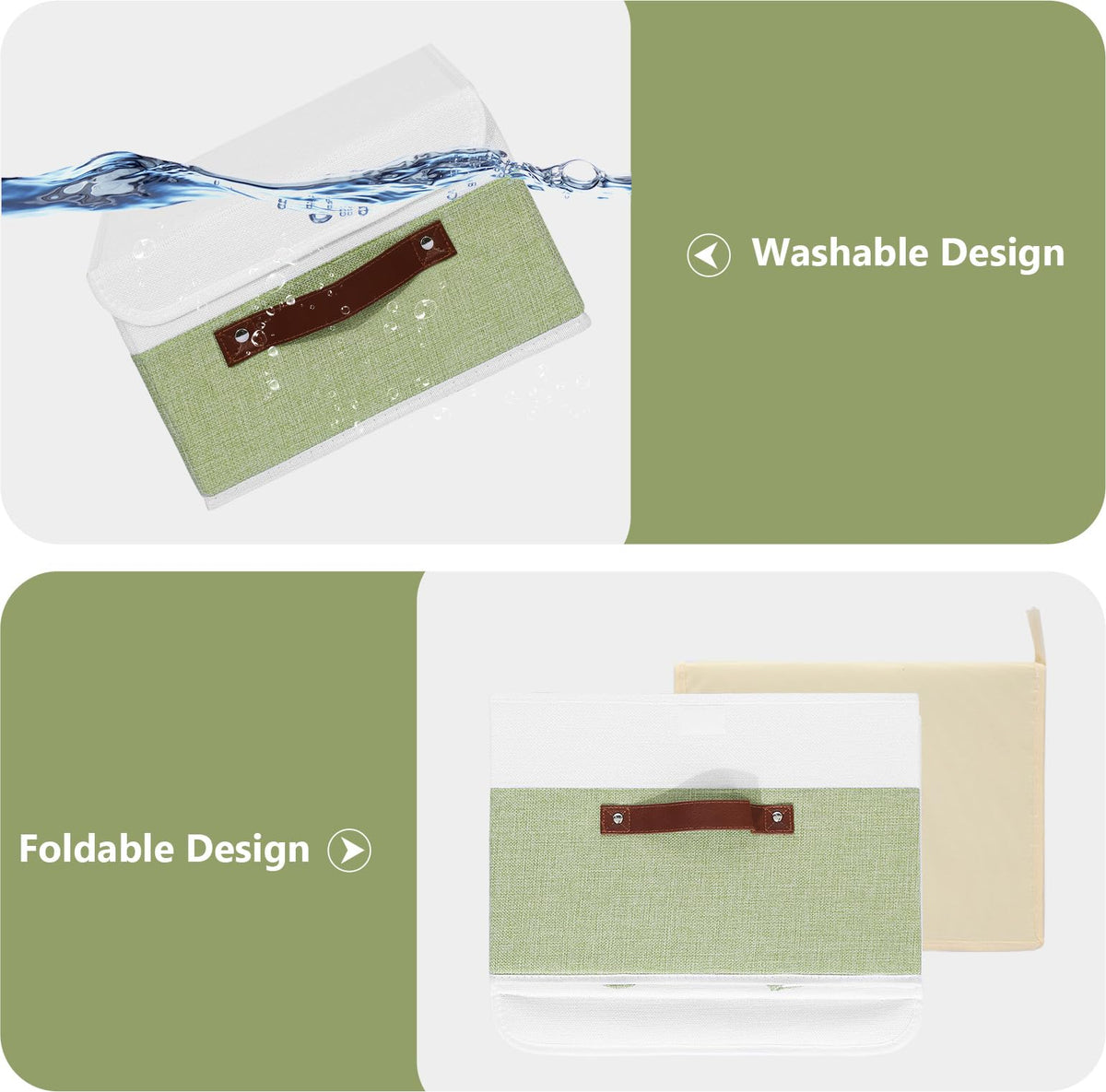 Fabric Storage Box Bins with Lids, Green White, 15"x10"x10"