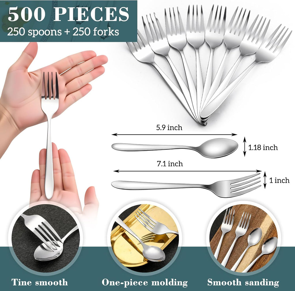 500 Pcs Forks and Spoons Silverware Set for 250 Stainless Steel Flatware Cutlery Set Forks and Spoons Bulk Silverware