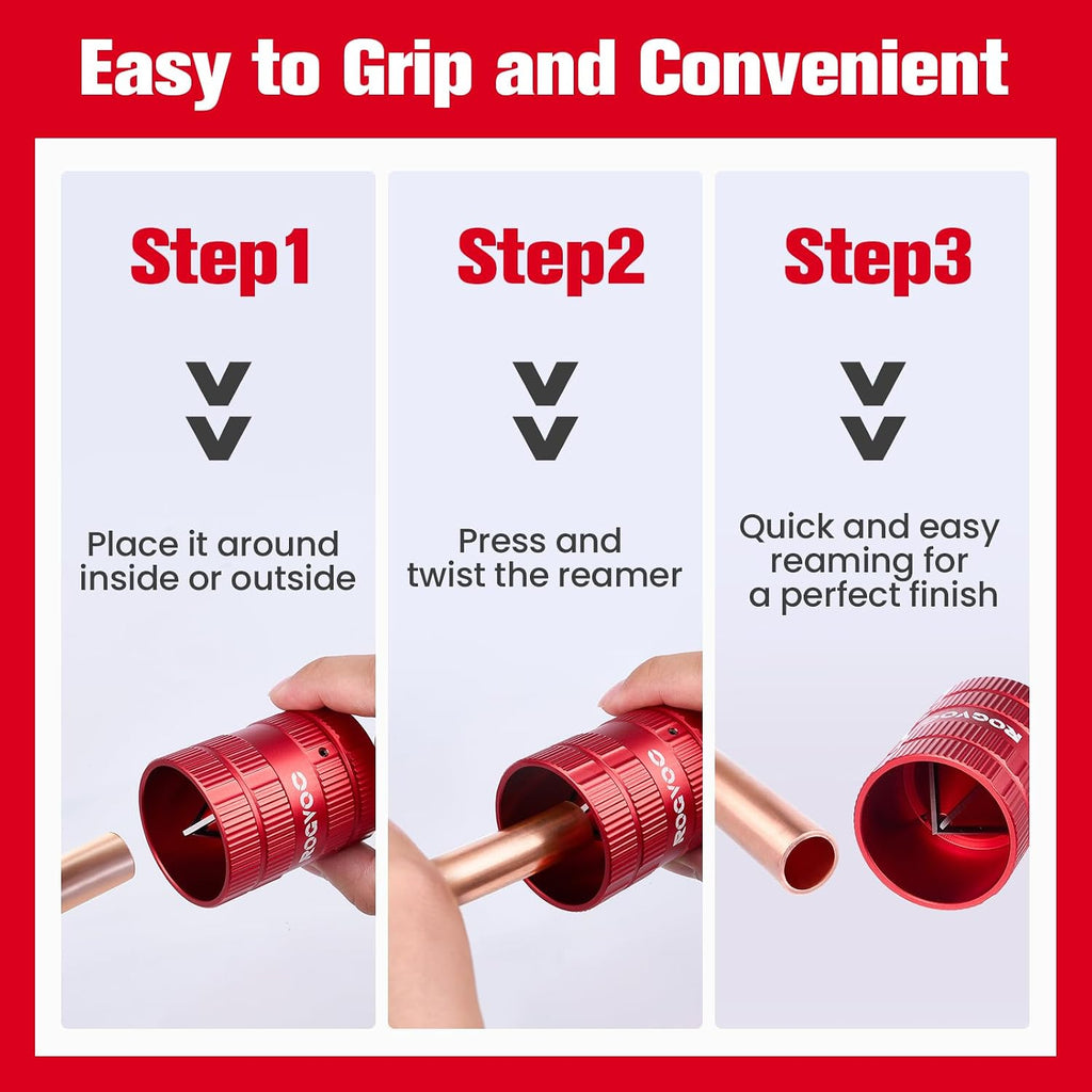 Deburring Tool, Plumbing Reamer Chamfering Tool | for 1/4 Inch to 1-5/8 Inches, Inner Outer Pipe Reamer with 4 Solid
