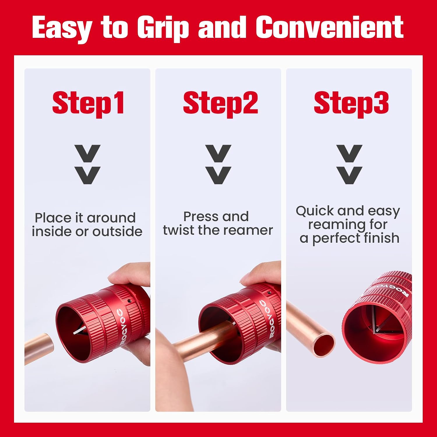Deburring Tool, Plumbing Reamer Chamfering Tool | for 1/4 Inch to 1-5/8 Inches, Inner Outer Pipe Reamer with 4 Solid