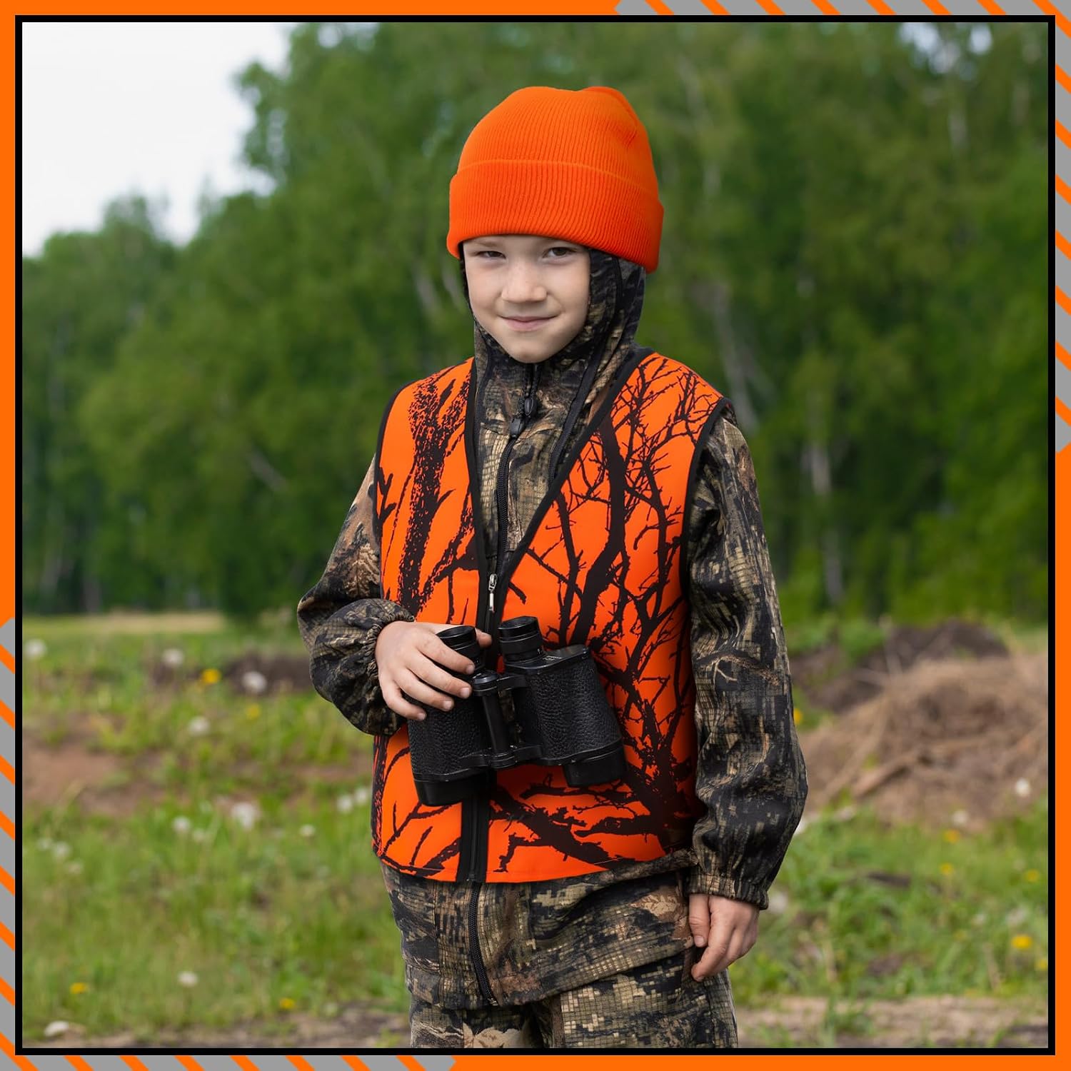 2 Pcs Kids Hunting Vest & Beanie Set Reflective Hunting Clothes Blaze Vests for Night Hiking Outdoor