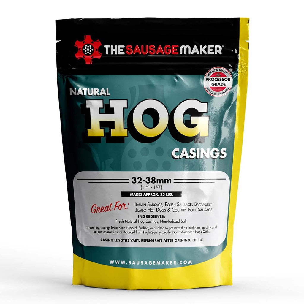 Natural Hog Sausage Casings 32-38mm, Edible Casing For Sausage Making, Stuff Over 25 Lbs Meat, Breakfast, Italian