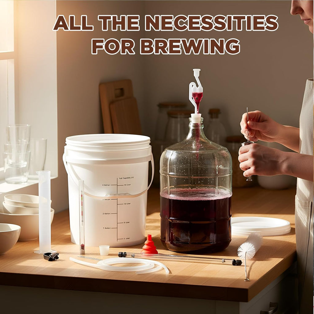 Wine Making Kit Include 5 Gallon Carboy, 6.5Gallon Bucket,Lid, Automatic Siphon, Hydrometer, Alcohol Percentage