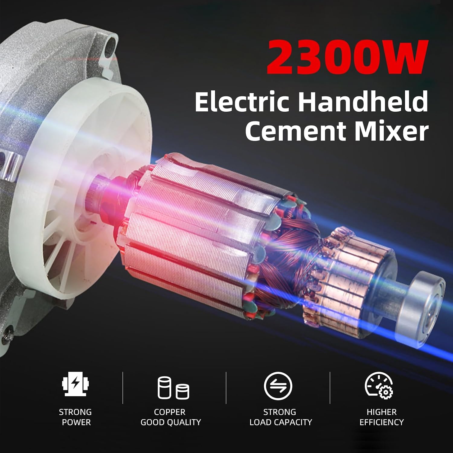 Cement Mixer 2300W, Handheld Electric Concrete Mixer with 6 Adjustable Speed, 110V Portable Mud Mixer Paint Mixer for