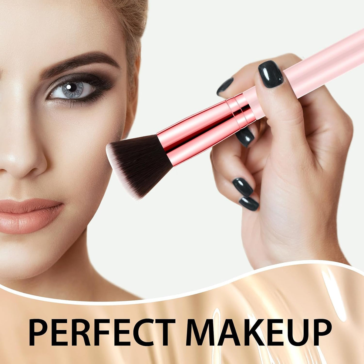 10 Pcs Foundation Brushes Bulk Flat Top Makeup Brushes, Pink