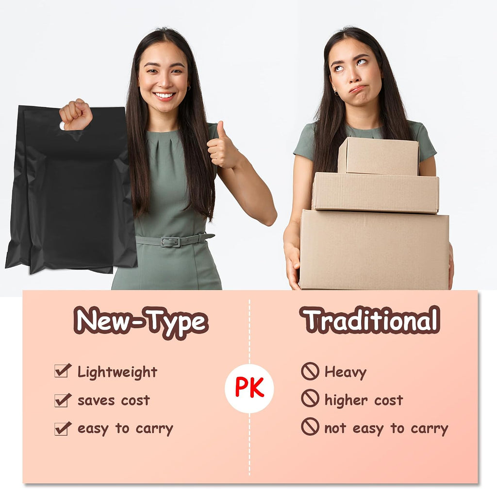 Black Poly Mailers with Handle, 10x13 Inch 100 Pcs