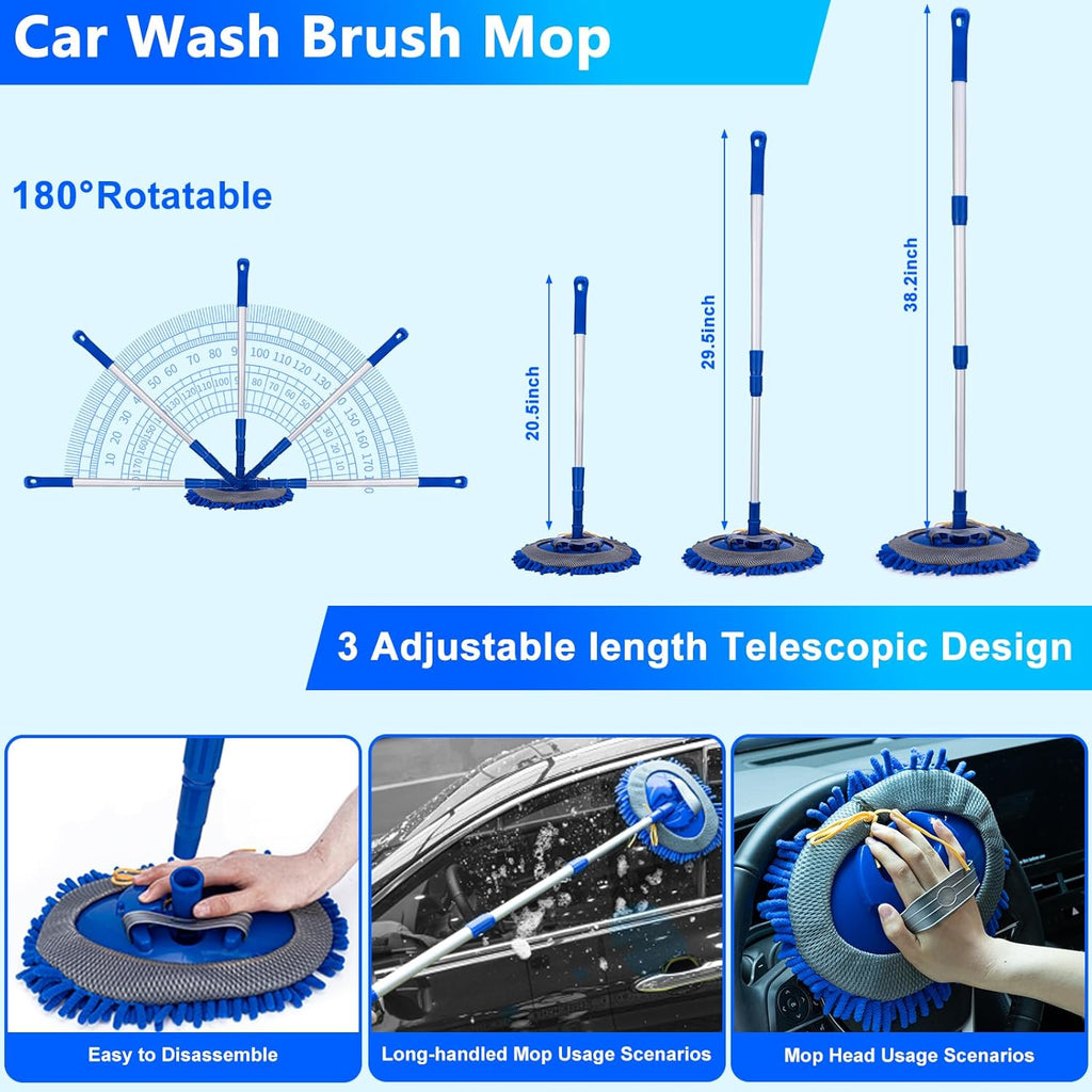 Car Wash Kit, Car Detailing Kit with Foam Gun, Car Wash Brush Mop and Large Folding Bucket Suitable for Car Cleaning