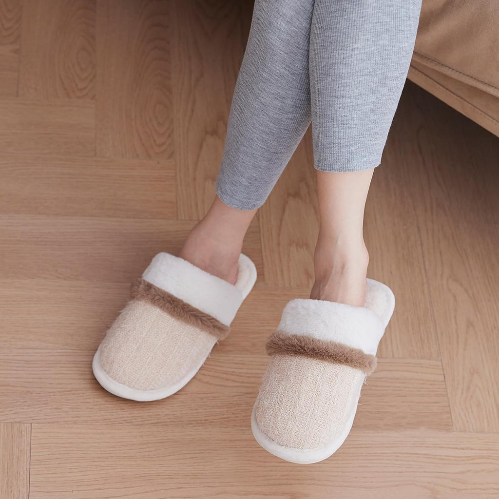 Cozy Slippers for Women Indoor Outdoor House Shoes with Memory Foam | Anti-Skid Sole ,Fuzzy Soft Faux Fur,Warm
