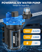 Kohree 12V RV Water Pump 7GPM 70 PSI, Self-Priming 5-Chamber Diaphragm Pump