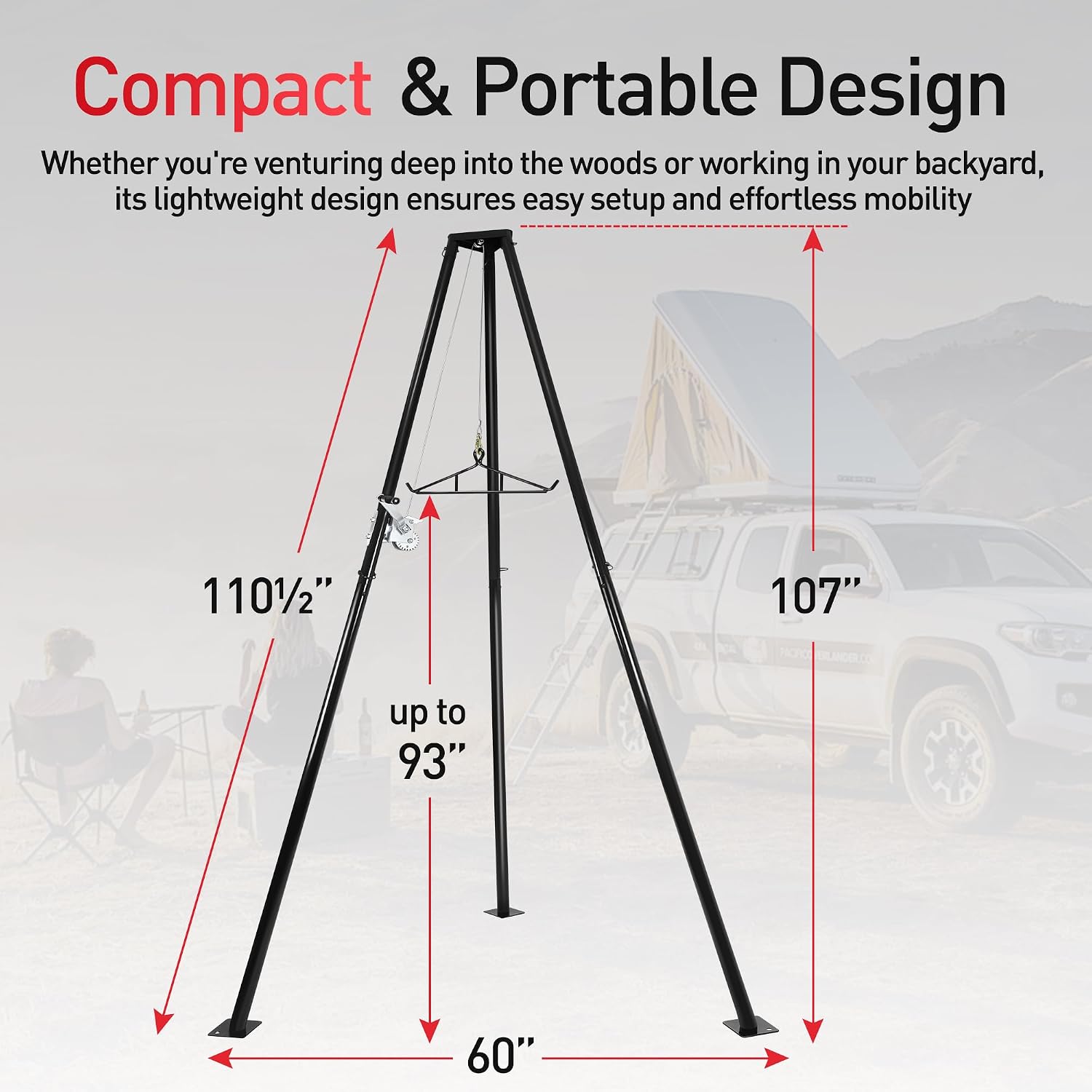 Tripod Game Hoist, 500 LBS Deer Skinning Rack Stand with Gambrel