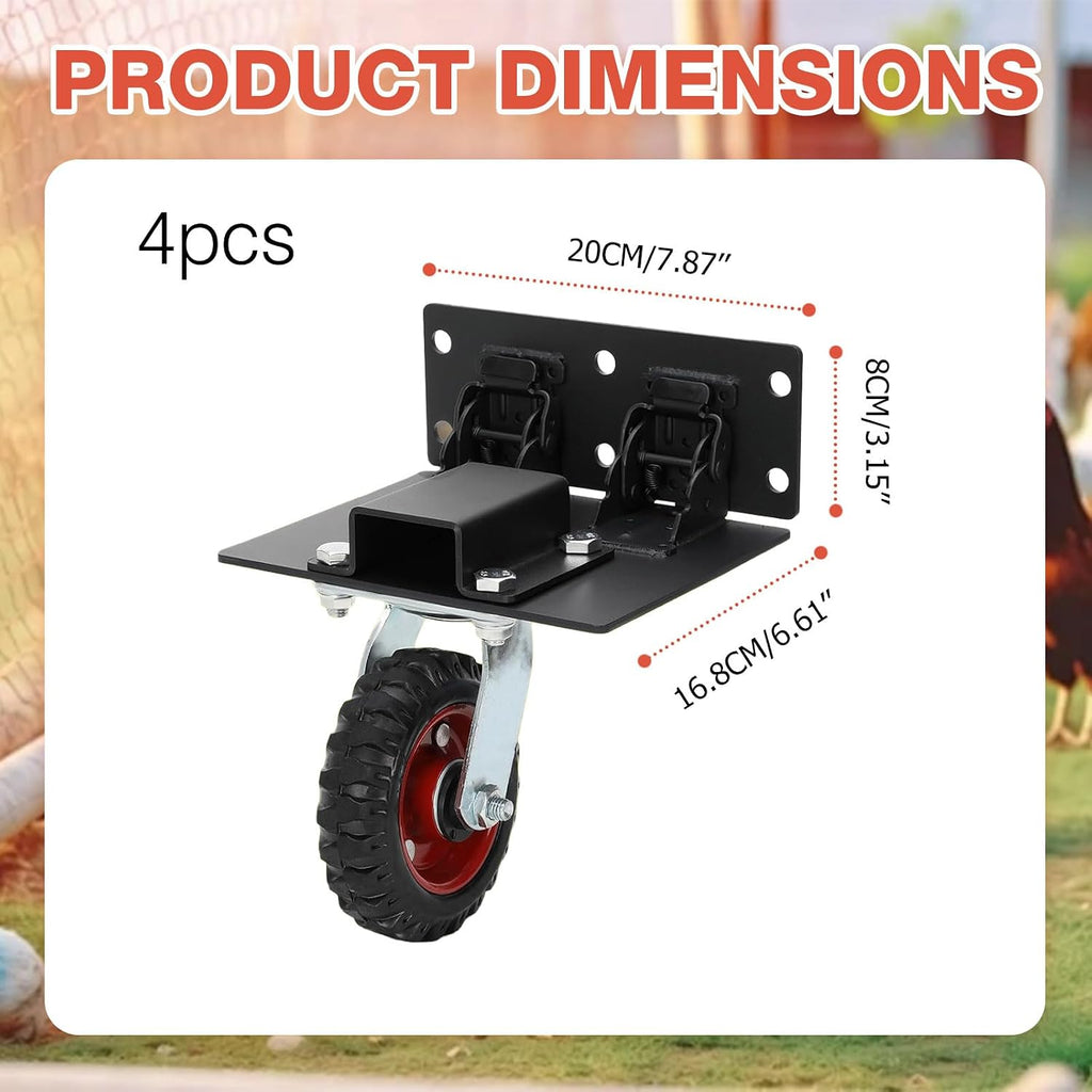 Chicken Tractor Wheels Kit with Lift System, Outdoor Heavy Duty Foldable Swivel Casters Wheels Set of 4, 700 lb Load