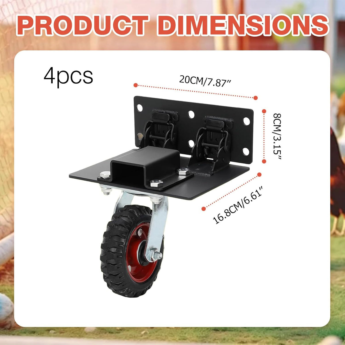 Chicken Tractor Wheels Kit with Lift System, Outdoor Heavy Duty Foldable Swivel Casters Wheels Set of 4, 700 lb Load