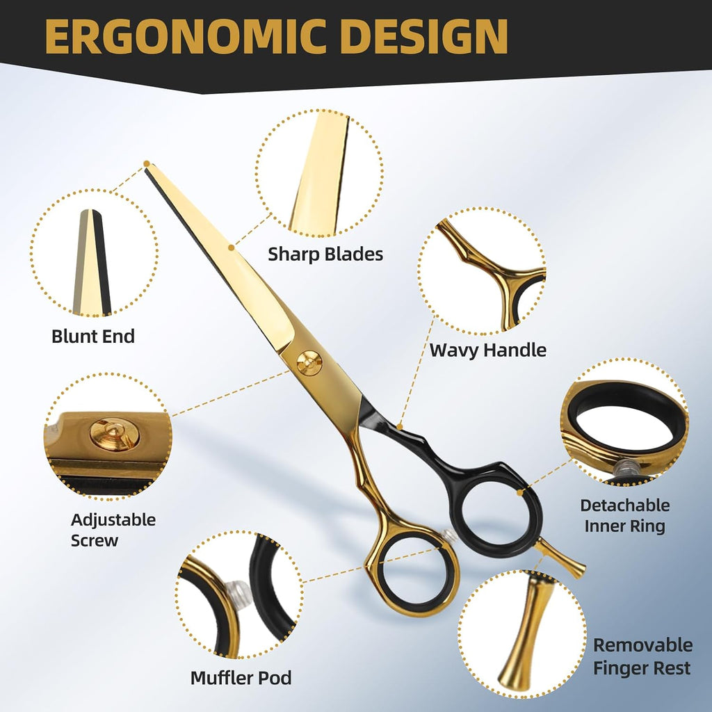 Hair Cutting Scissors Kit - 9 PCS Professional Haircut Scissors Set | Stainless Steel Straight and Thinning Shears
