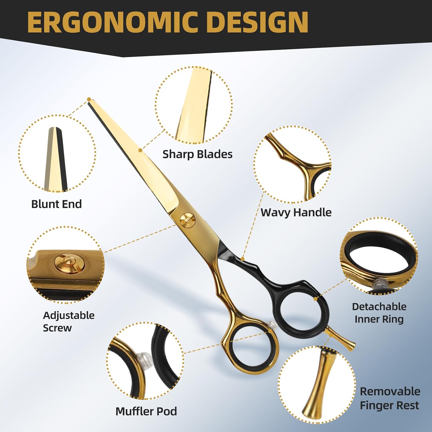 Hair Cutting Scissors Kit - 9 PCS Professional Haircut Scissors Set | Stainless Steel Straight and Thinning Shears