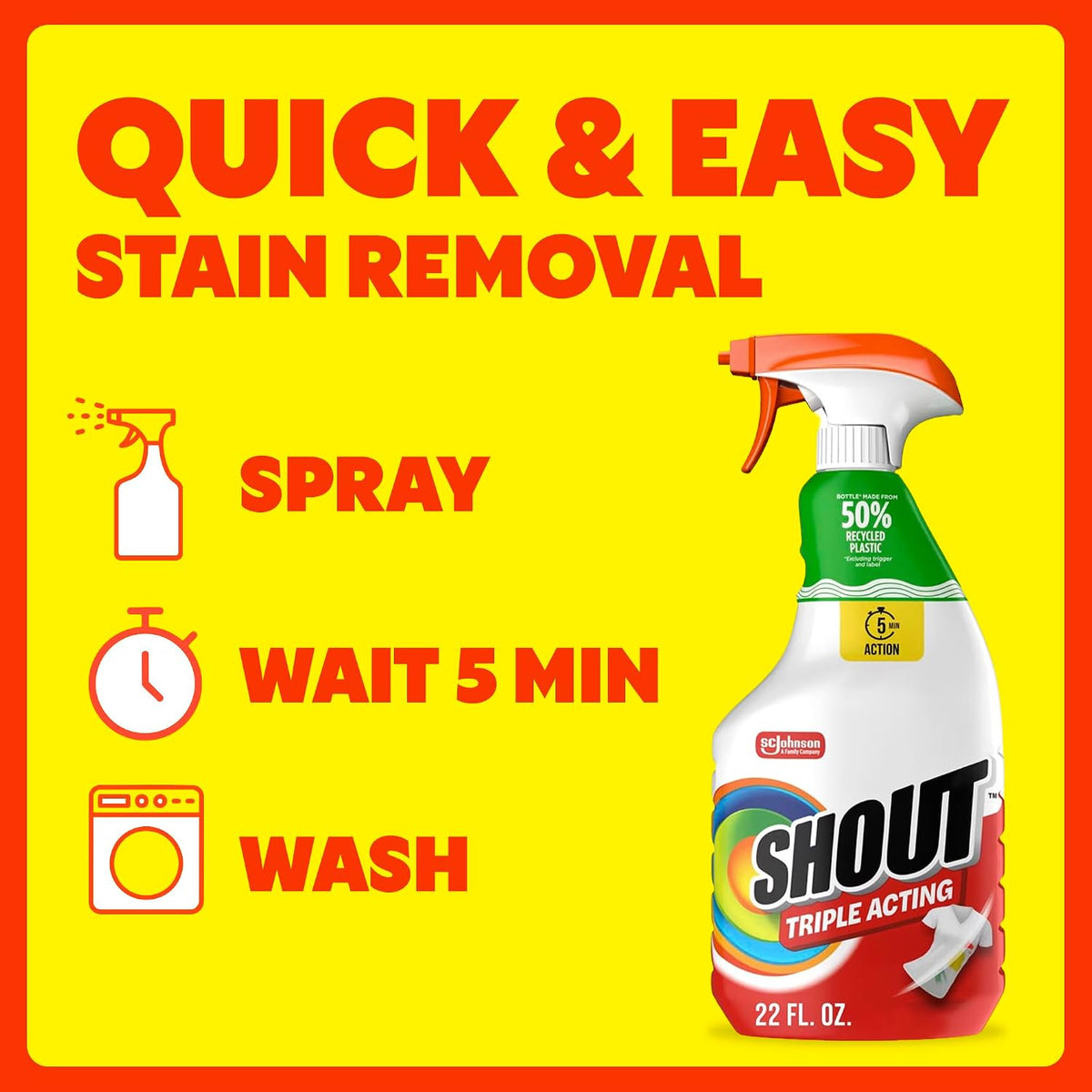 Triple-Acting Active Enzyme Laundry Stain Remover Spray, 22oz (Pack of 3)