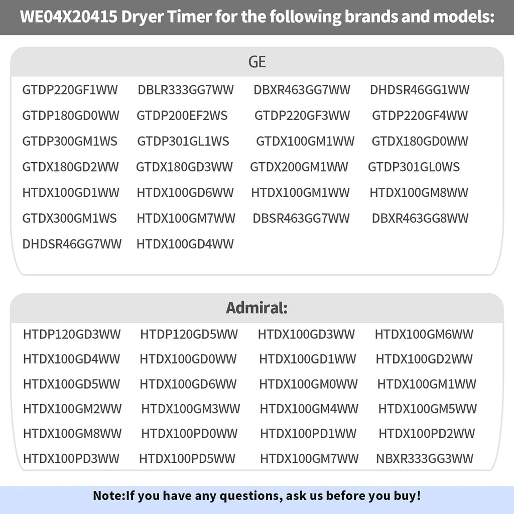 WE04X20415 TMD1CM11 234D1296P003 Dryer Timer, Compatible with GE/Hotpoint DBXR463GG7WW GTDP300GM1WS HTDX100GD6WW HTDX100GM8WW HTDX100GD4WW DHDSR46GG1WW DHDSR46GG7WW etc Models, 1-Year Warranty, OEM