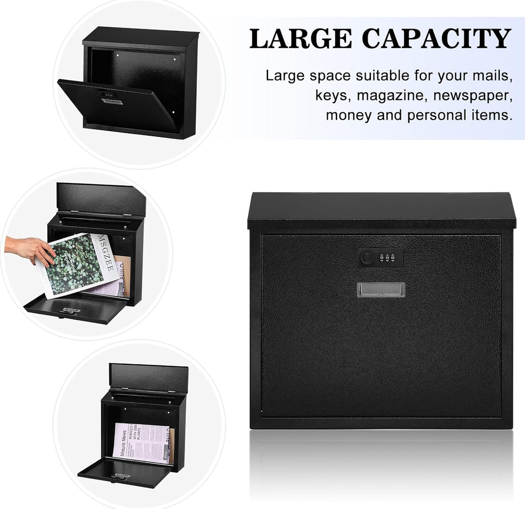 Mail Boxes with Combination Lock,Locking Mailbox Wall Mounted,Security Metal Mailbox Drop Box, Modern Large