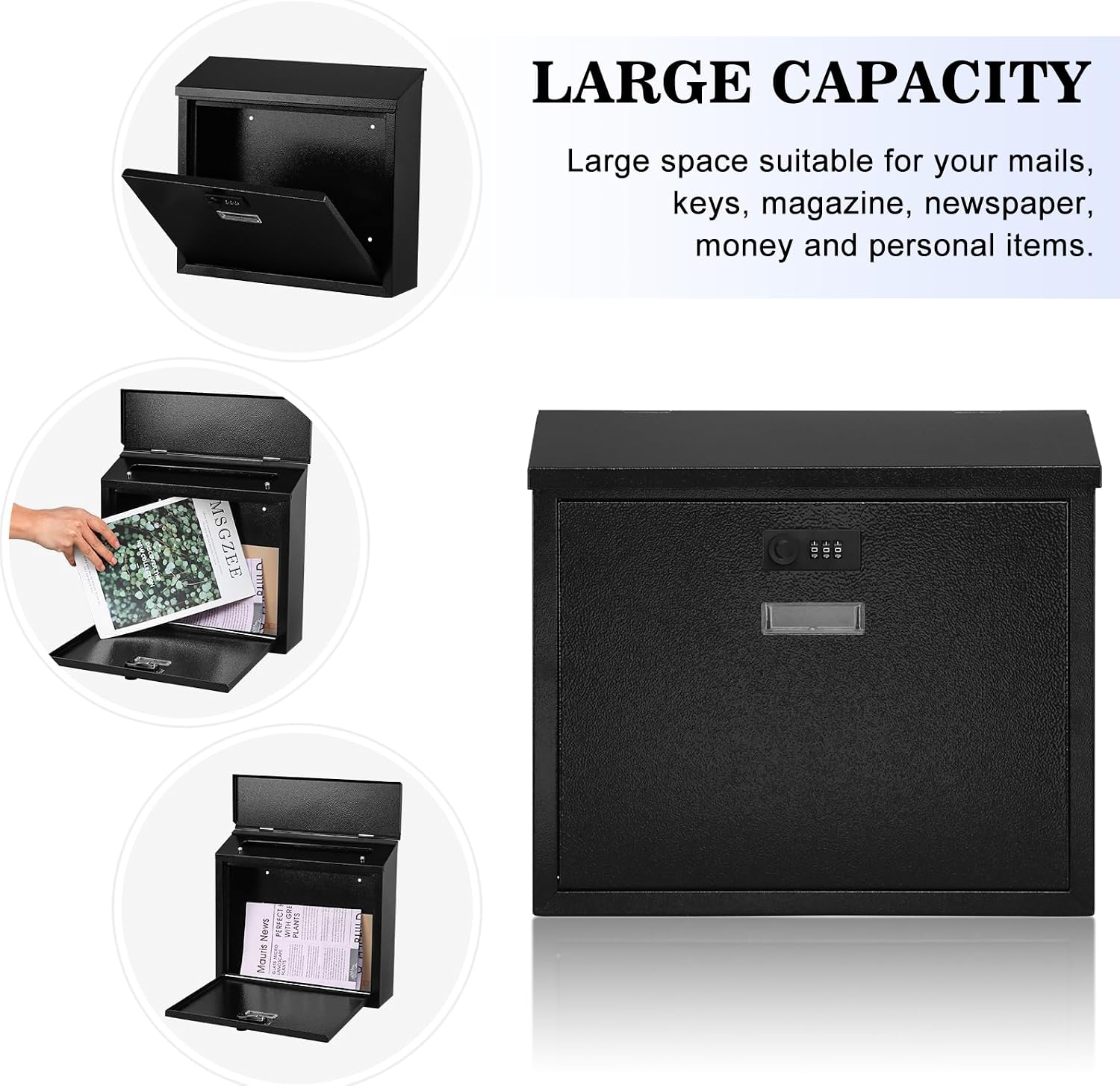 Mail Boxes with Combination Lock,Locking Mailbox Wall Mounted,Security Metal Mailbox Drop Box, Modern Large