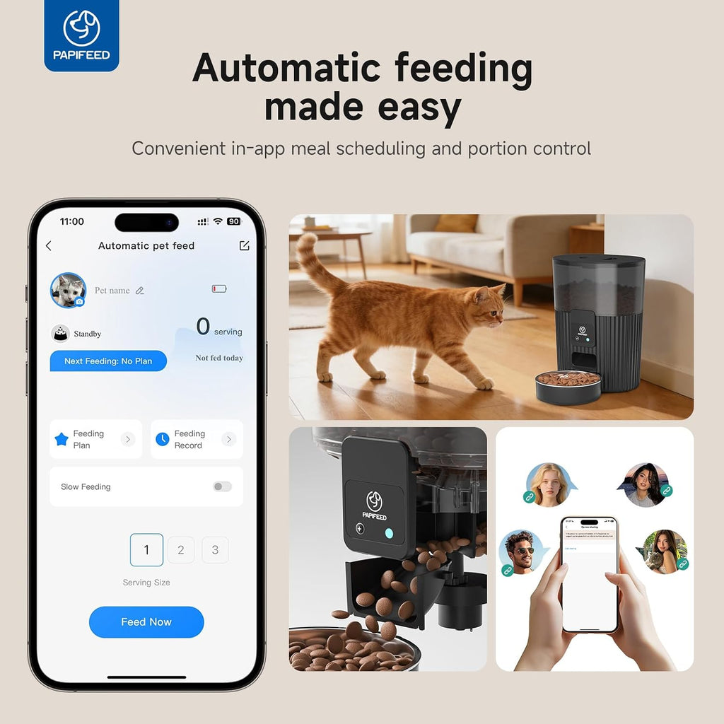 Automatic Cat Feeder and Water Fountain Stainless Steel, Auto Cat Food & Water Dispenser, Quiet Pet Drinking Fountain
