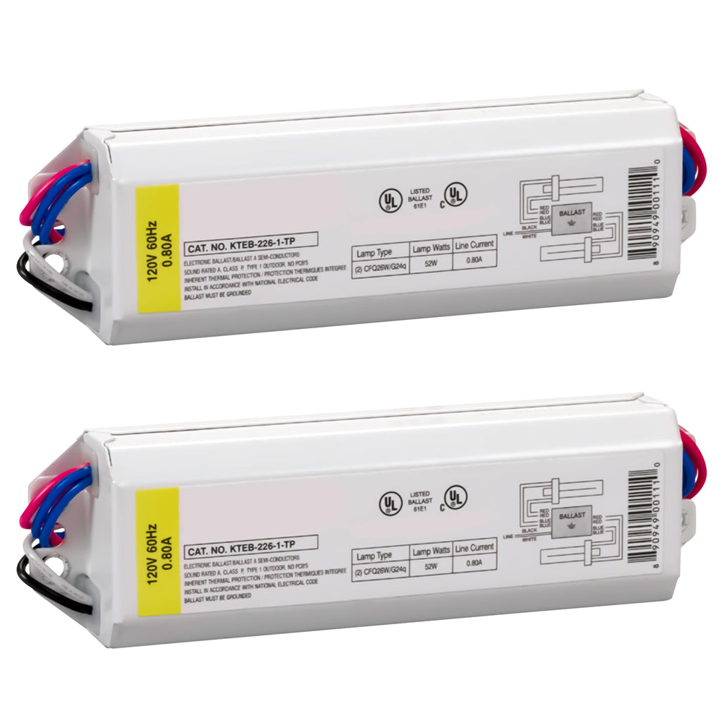 CFL Ballast, 2 Lamp, 26W, 120V, Rapid Start, 2 Pack