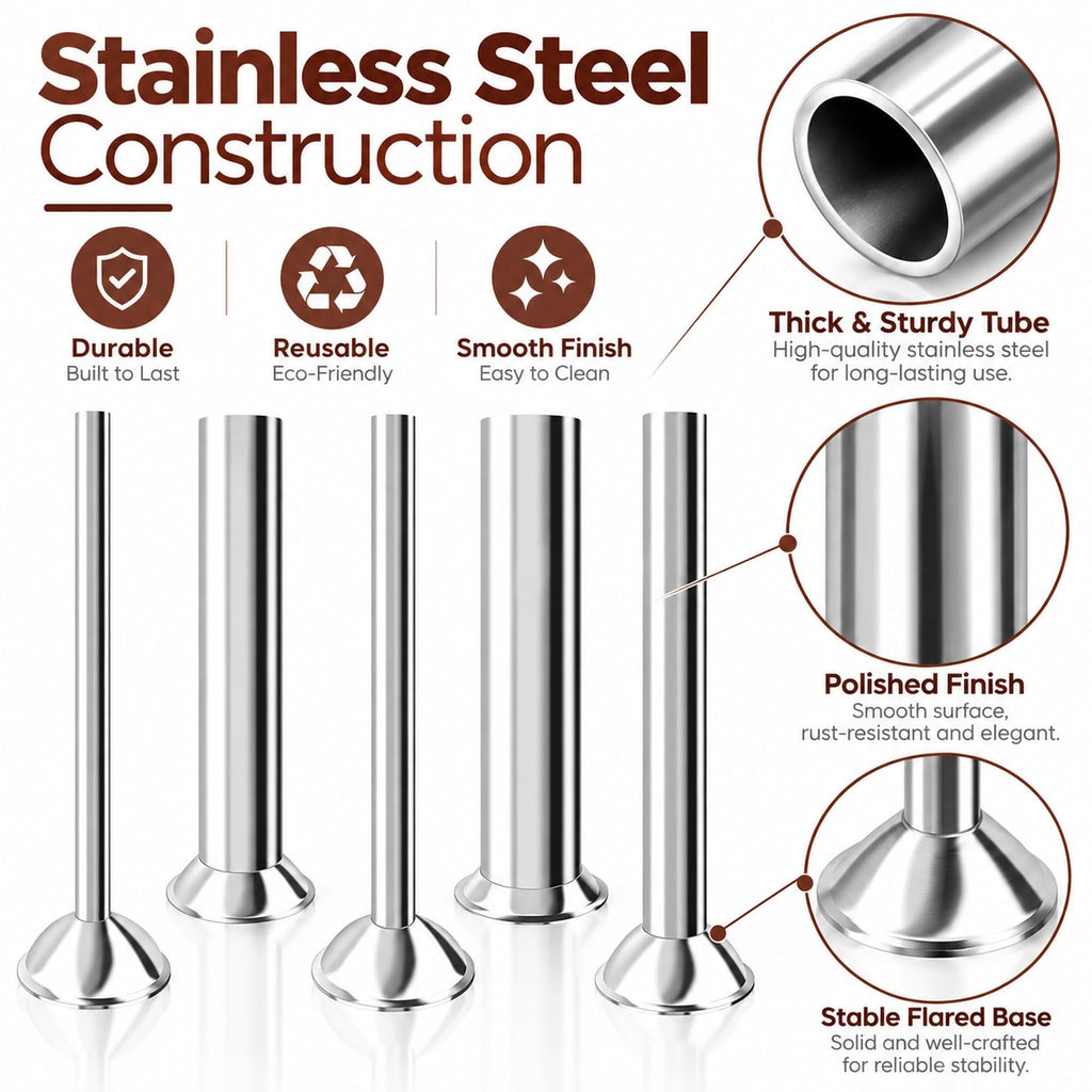 5-Size Sausage Stuffer Tubes, Stainless Steel, 52mm Base
