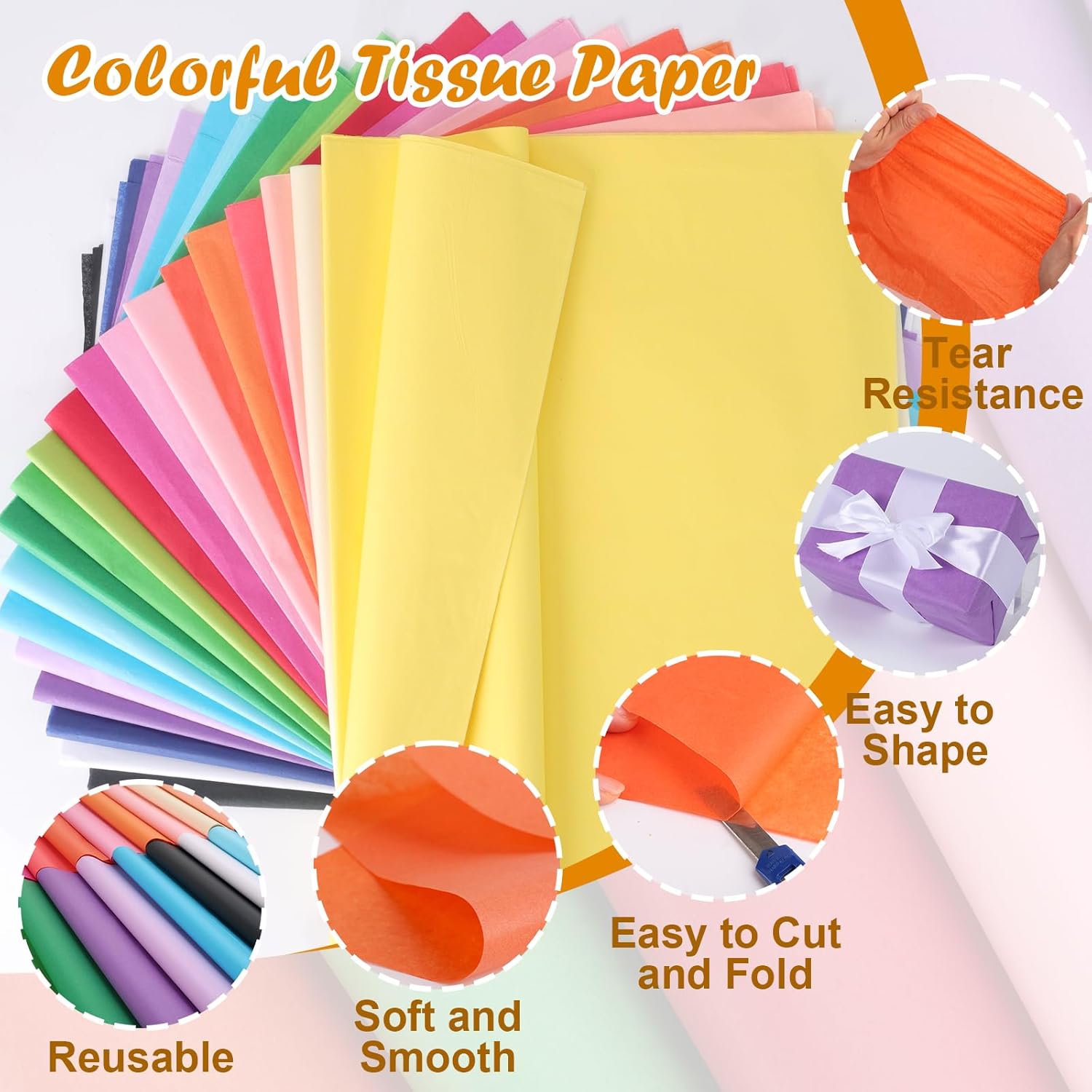 200 Sheets Tissue Paper, 20 Colors 14" X 20" Tissue Papers for Gift Bags Birthday Party Flower Decoration, Colored