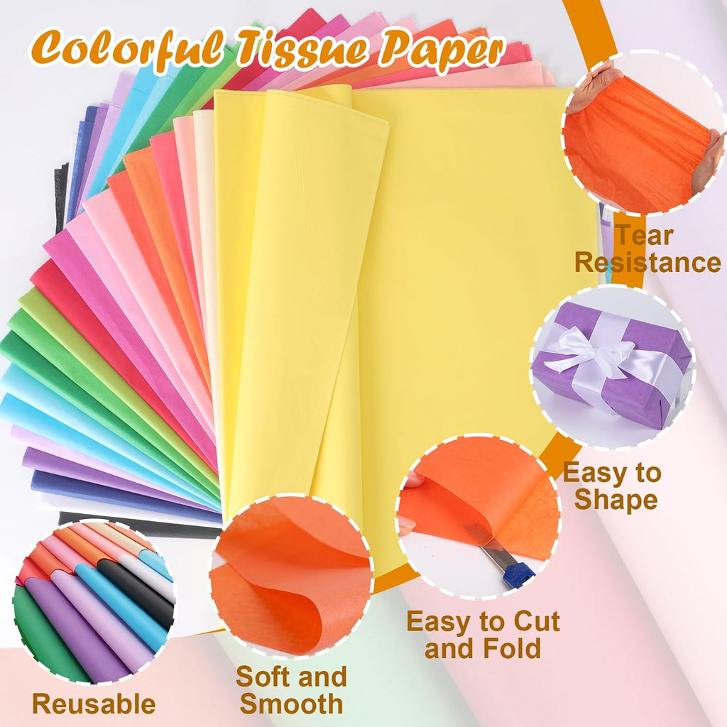 1000 Sheets Tissue Paper,20-Color 14"X20" Tissue Paper for Gift Bags