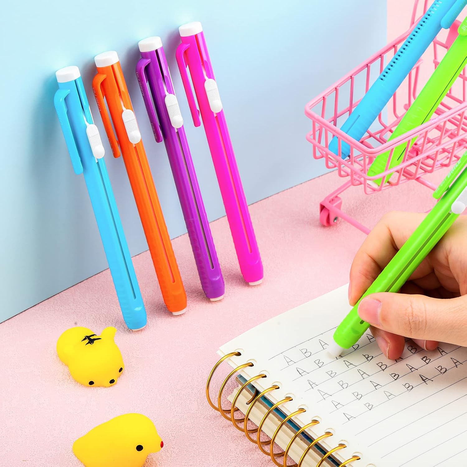 30 Pcs Retractable Mechanical Eraser Pen, School Pen-Style Erasers Pencil Click Bulk for School Office Painting
