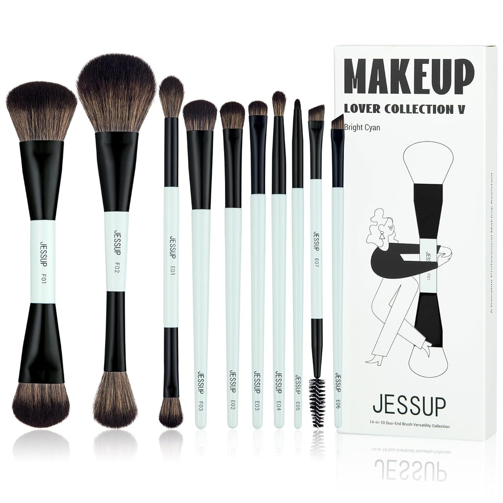 Makeup Brushes Set 10pcs, Double Sided Foundation Contour Blush Highlight Blending Eyebrow Brush Eyeshadow Eyeliner