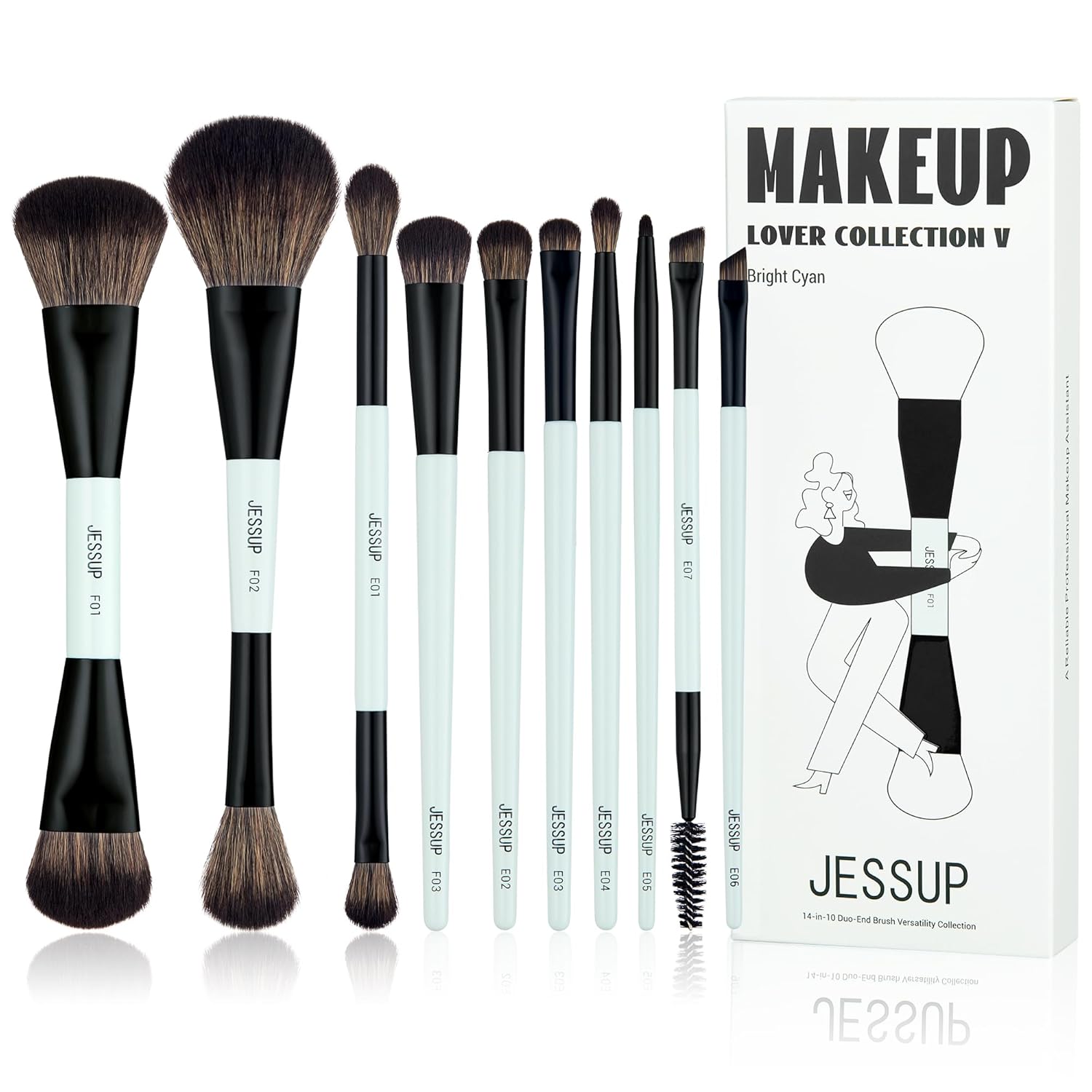 Makeup Brushes Set 10pcs, Double Sided Foundation Contour Blush Highlight Blending Eyebrow Brush Eyeshadow Eyeliner