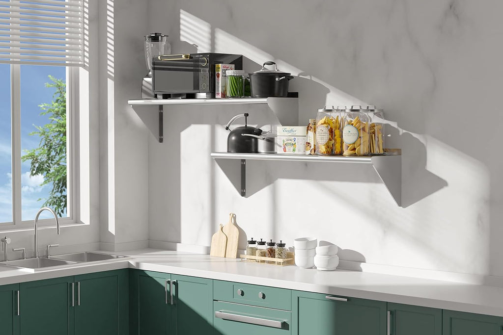 Stainless Steel Shelf 2 Pack 12"x48", Wall Mounted Metal Shelves