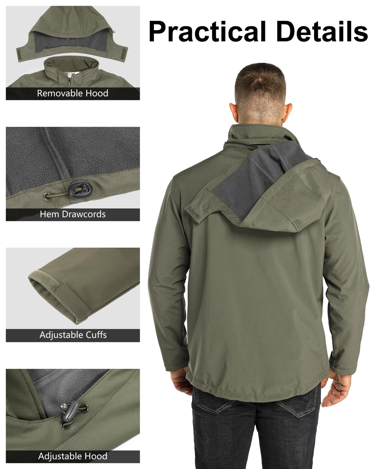 Men's Softshell Jacket Waterproof Fleece Rain Shell Coat