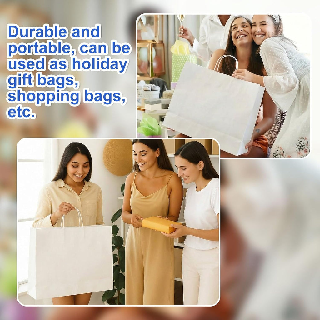 12 Pack 20 x 16 x 5 Inch Extra Large White Paper Bags with Handles