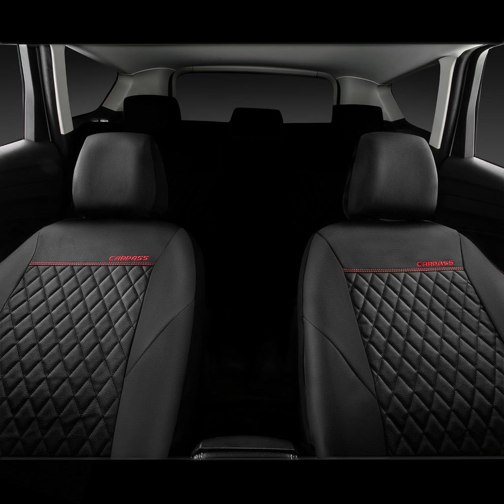 Quilting Leather Seat Cover Two Front Seats Only, Universal Fit Automotive Front Seat Covers Waterproof Deluxe PU