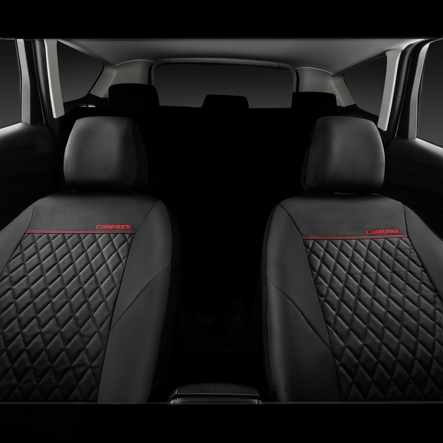 Quilting Leather Seat Cover Two Front Seats Only, Universal Fit Automotive Front Seat Covers Waterproof Deluxe PU