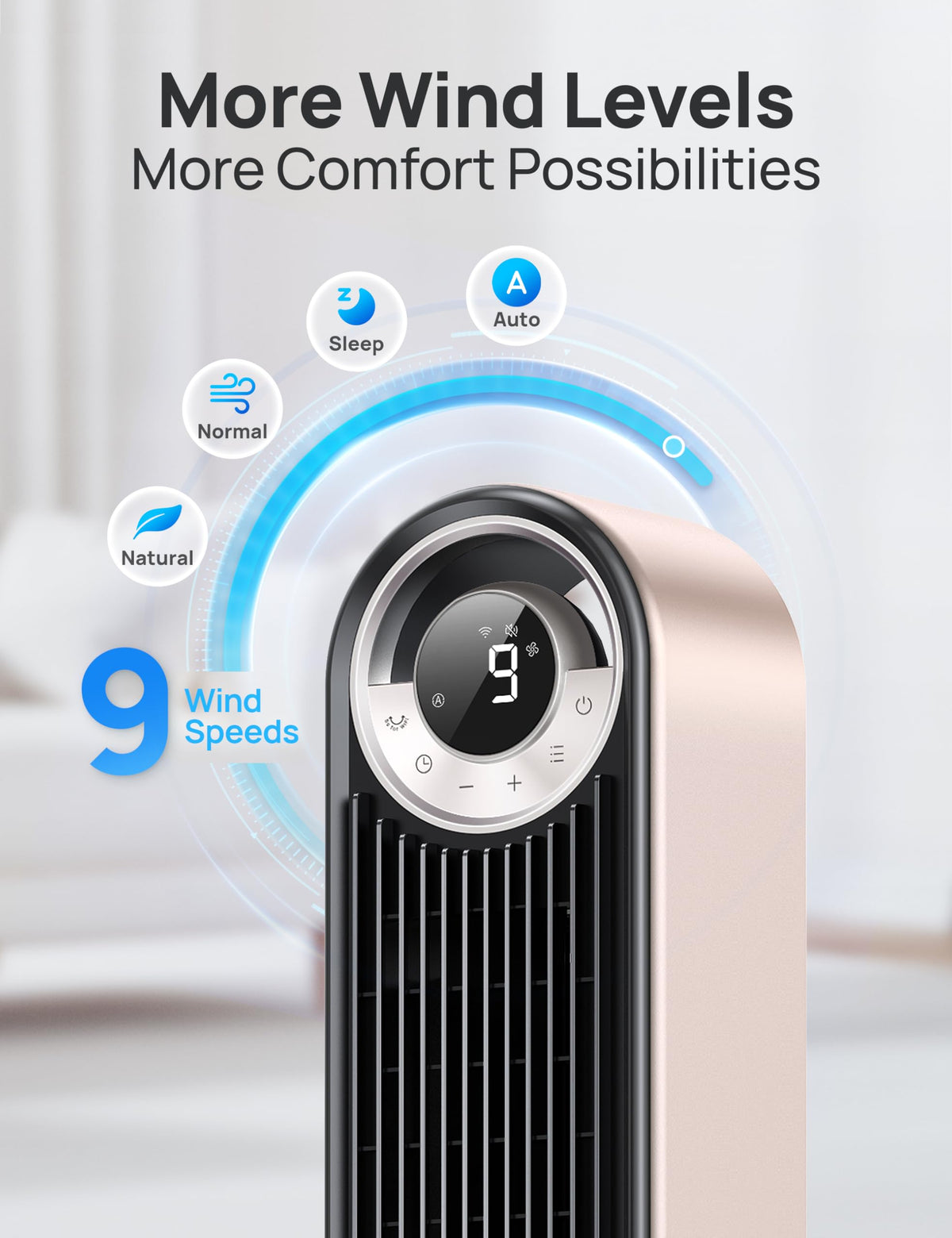 Smart Tower Fan for Bedroom, 90° Oscillating Bladeless Fan