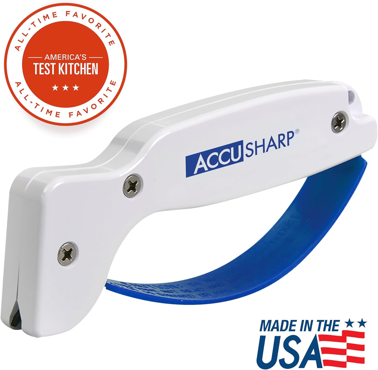 Knife Sharpener, Ergonomic Comfortable Handle, Compact & Easy to Use, Restore and Hone Straight & Serrated Knives, White