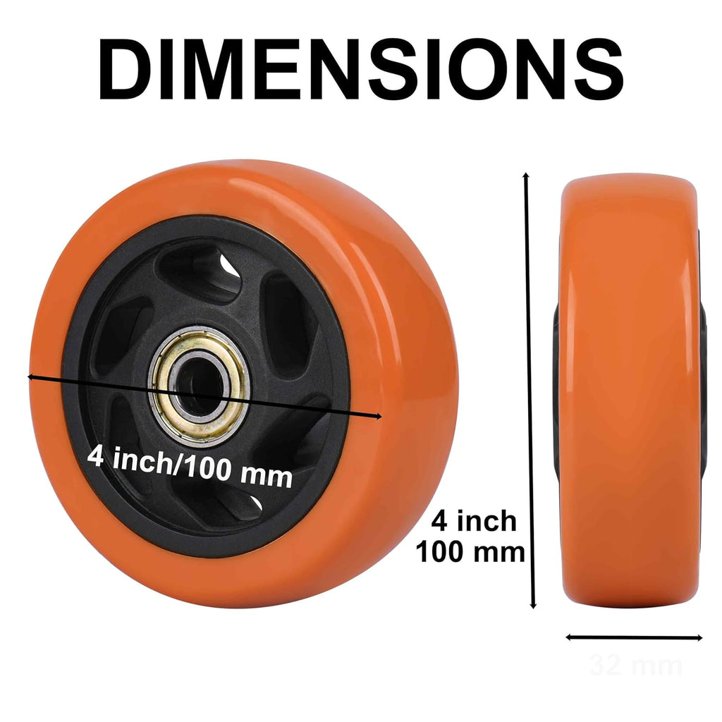 4" Caster Replacement Wheels Heavy Duty Polyurethane 4 Pack Orange