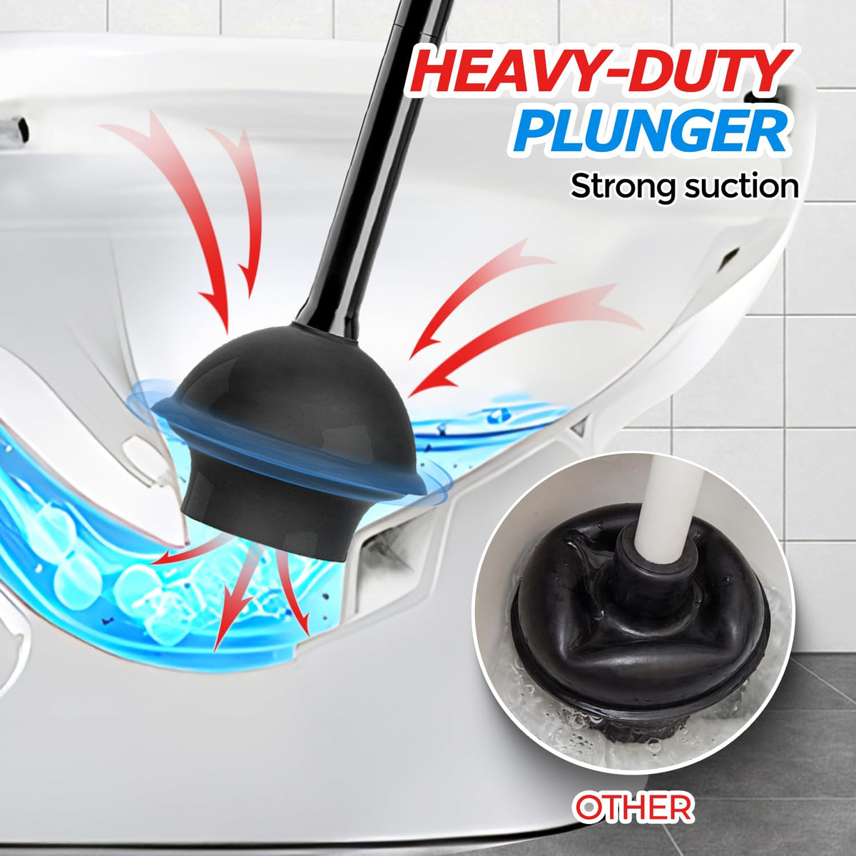 Toilet Plunger with Holder Heavy Duty Bathroom Clog Remover