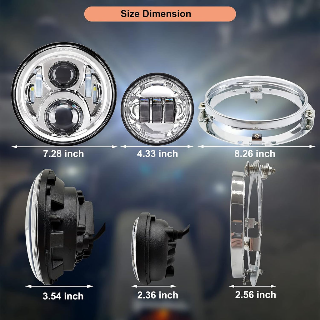 7 inch Motorcycle LED Headlight 4.5" Fog Passing Lights DOT Kit Compatible with Harley Davidson Fat Boy Street Glide